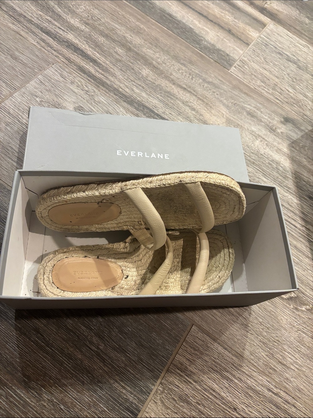 Everlane Neutral Beige Jute Espadrille Slide Sandals